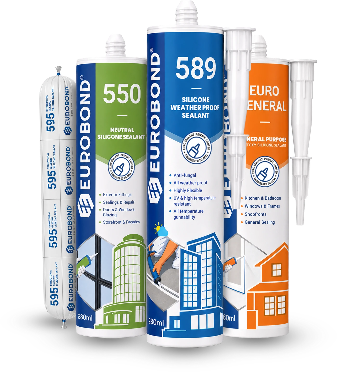 Eurobond 550, 589, 595 and Euro General sealant products lineup