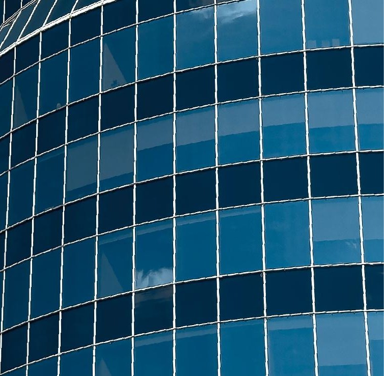 Close-up of a glazed curtain-wall facade